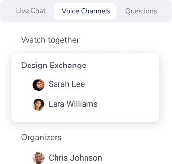 A UI snippet showing the design for the interaction area where the voice channels are currently selected